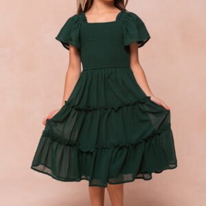 Mini Ellie Dress in Emerald Chiffon
