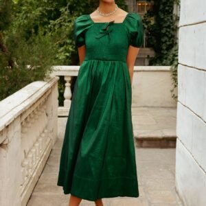 Cassie Dress in Green Taffeta