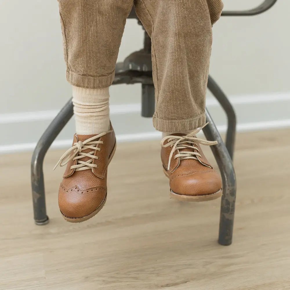 Mini Boys Wing Tip Oxfords in Cognac